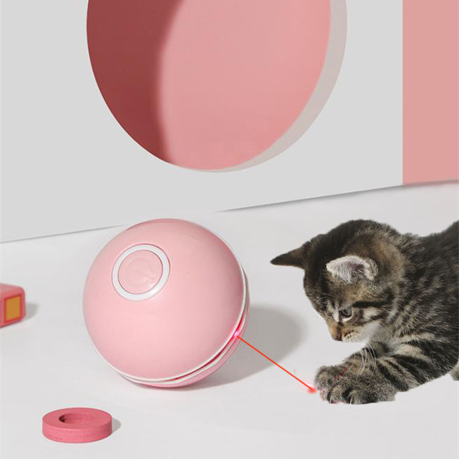 Amazon Hot Sale Automatic Cat Laser Toy  USB rechargable Laser Pointer Cat Toys Ball with Feather Bell