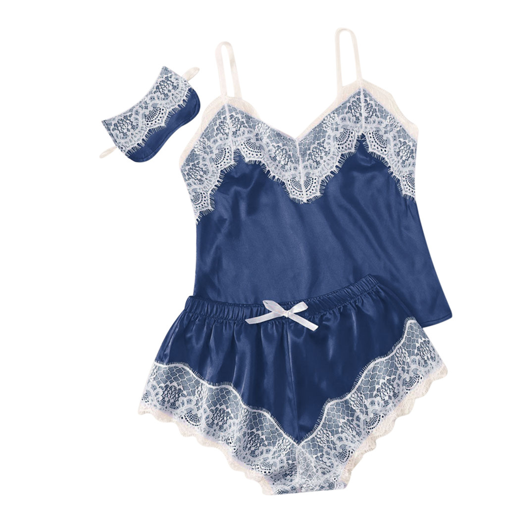 Wholesale Lingerie Sexy Hot Cheap Lace Sexy Lingerie Women Ice Silk Pajamas Blindfold Sexy Suspender Shorts Set Pajamas