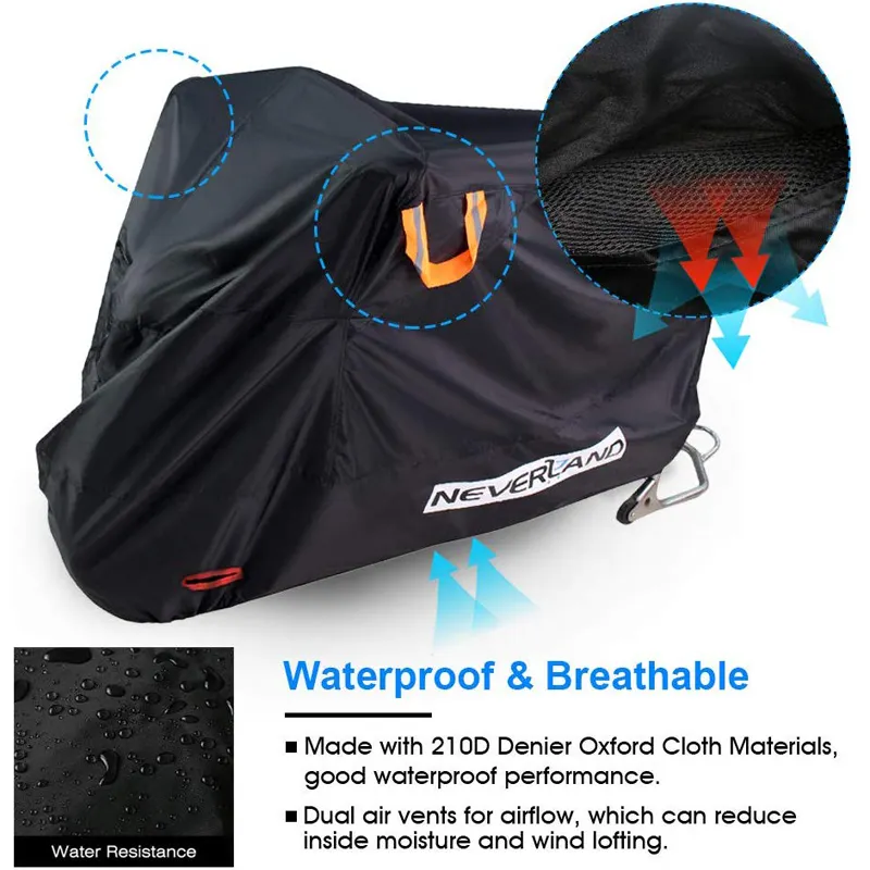 Small Or Large Summer Shade Dust Shelter Waterproof Outdoor Motorcycle Cover With Lock