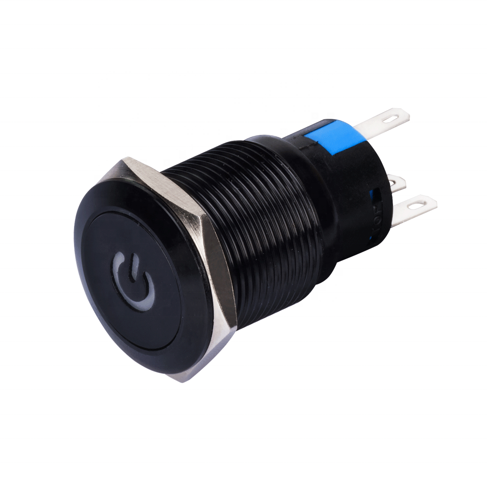 19mm Metal Waterproof easy to instal spdt 12 volt 24v push to start stop power button swich