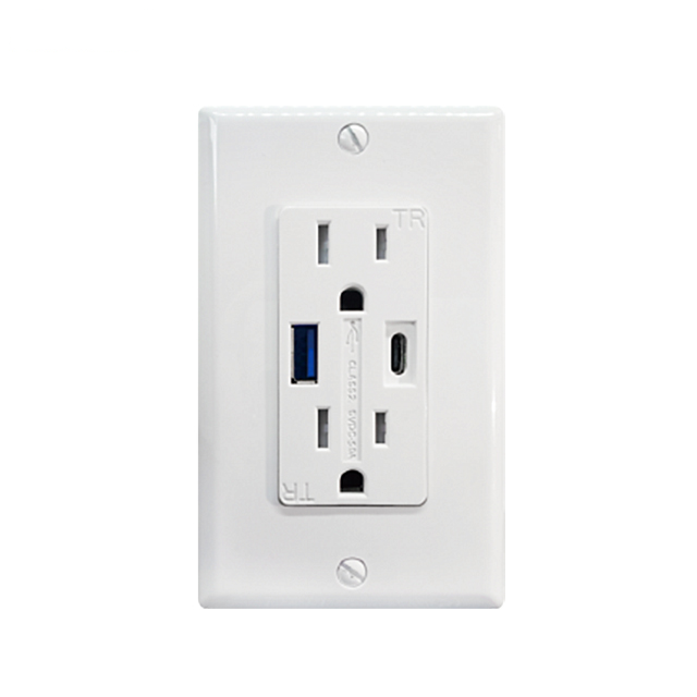 Шанхай линскы USB настенная розетка 125V 15A выход 5.0A тип A + Тип C Dual USB розетка с винтовым зажимом настенной розетки