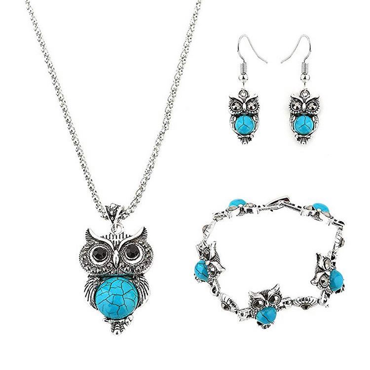 Owl Jewelry Sets Retro National Style Turquoise Accessories