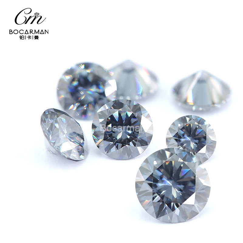 1ct vvs colorful Round Radiant Asscher Dark grey blue Moissanite Diamond Synthetic Loose lab created Dark grey blue moissanite