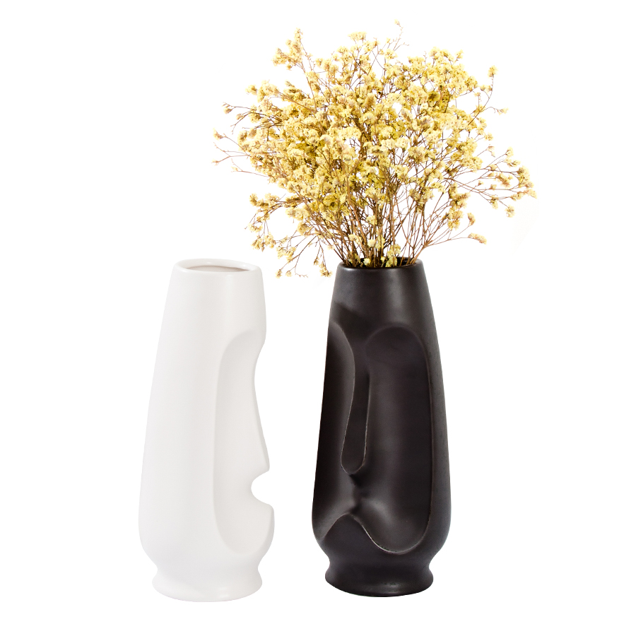 nordic modern humanface design plant pot minimalist decor slender black white ceramic flower vase