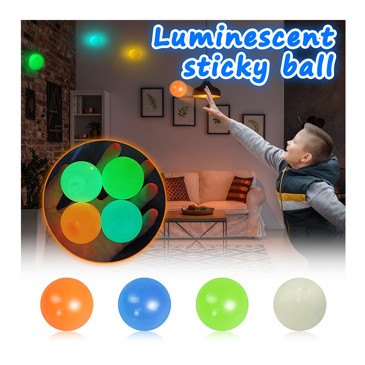 4pc Decompression Novelty Kids Gifts Wall Ball Glowing Globbles Toy Squash Xmas Sticky Stress Ball