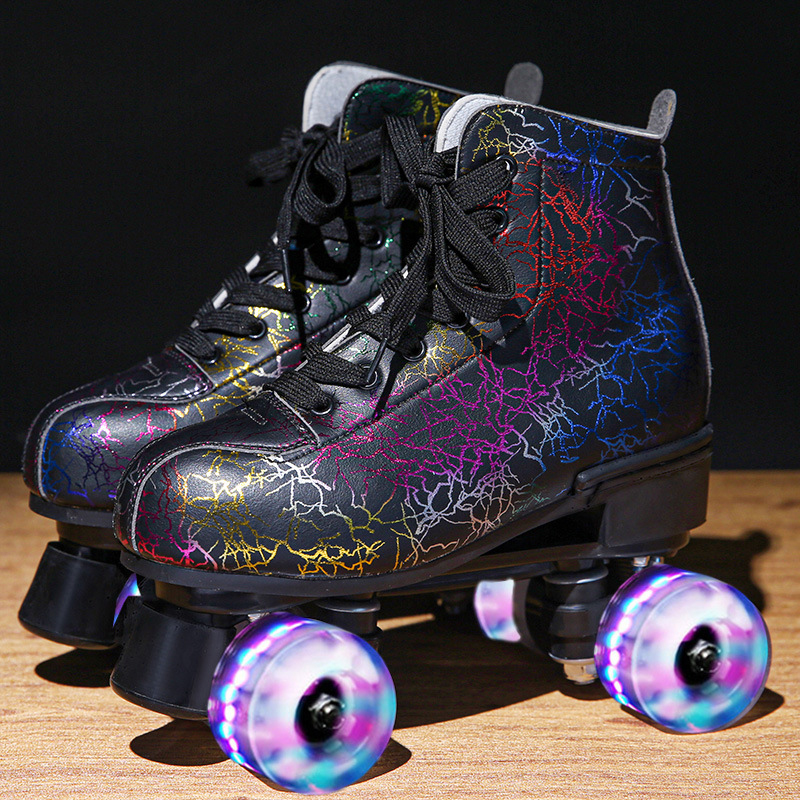 Factory Price Flash Pattern Flashing Roller Skates For Adults Wholesale 4 Wheels Graffiti Skate Shoes