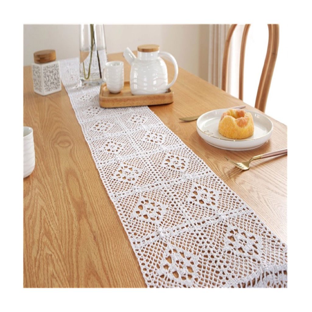 White lace table runner place mat for wedding home decoration T002