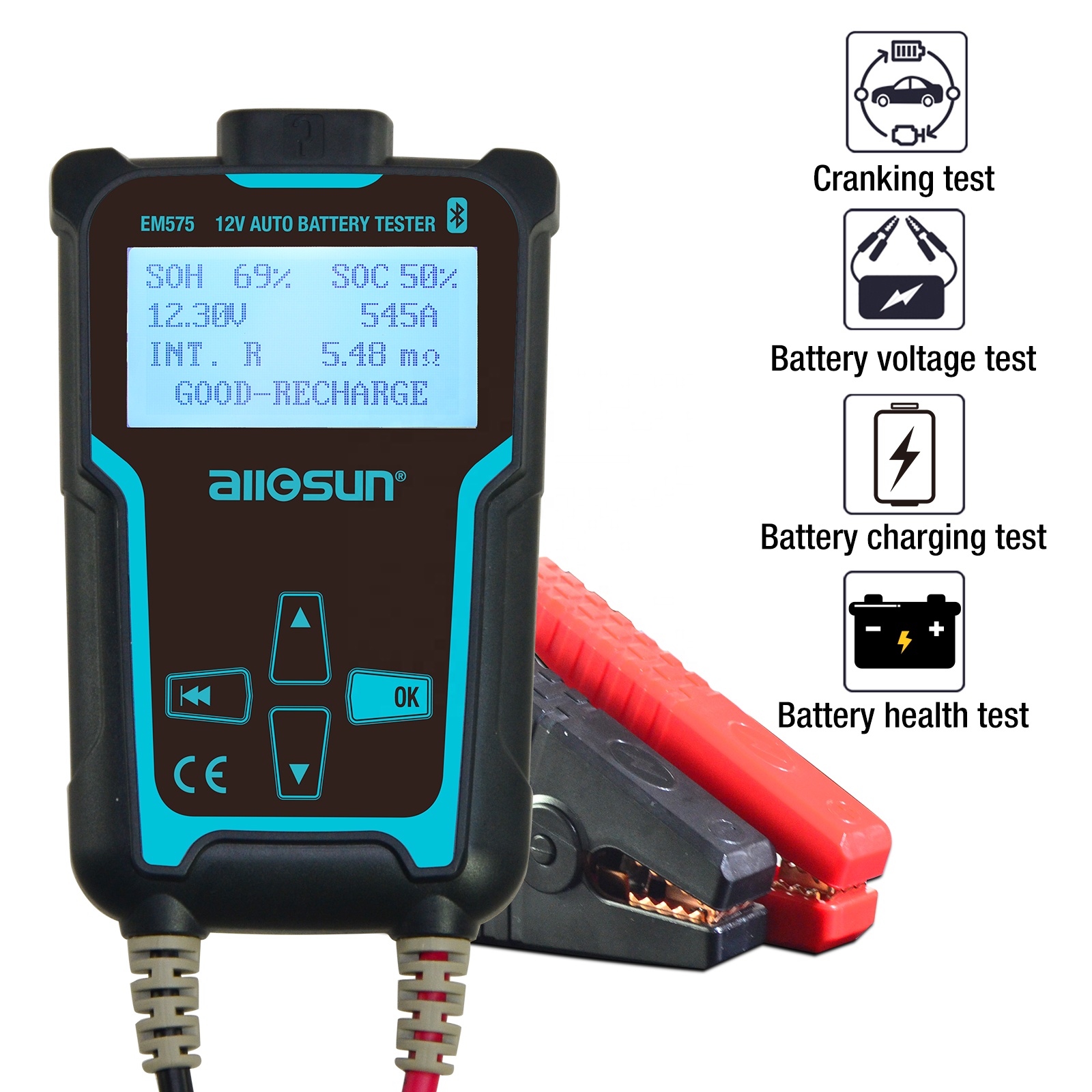 Allosun EM575 цифровой анализатор батареи 12/24V 2000 CCA цифровой измерительный прибор автоматический тестер/сгибать/контрольная система зарядки