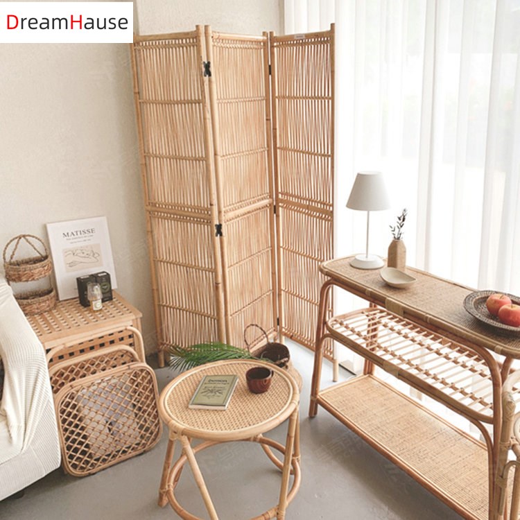 Скандинавский ротанговый складной экран Dreamhause, перегородка для балкона, гостиной, столовой, декоративное напольное покрытие для комнаты