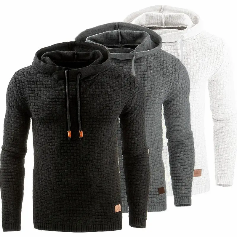 Men's Jacquard Sweatshirt Long Sleeve Hoodie Warm Color Hooded Sweatshirt Jacket