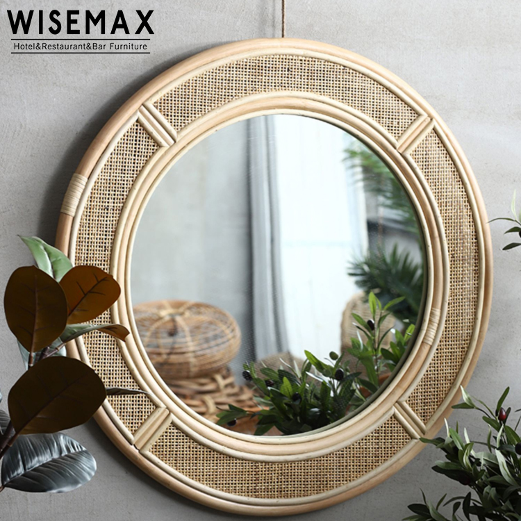 WISEMAX FURNITURE New classic design mirror living room rattan mirror with weaving decoration
