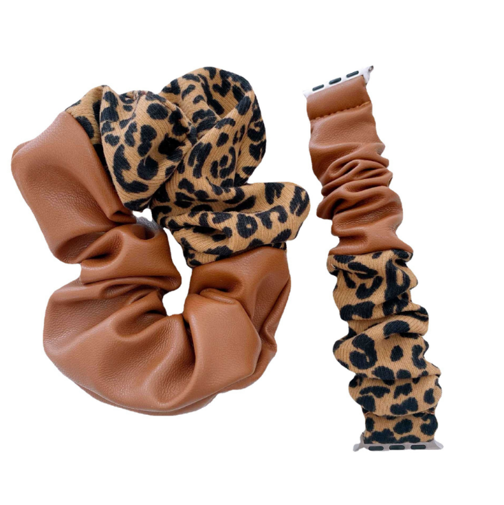 New Hot Sale Promotion Elastic Scrunchy Scrunchie Large Intestine Ring Leopard Pattern Stitching Leath For Women