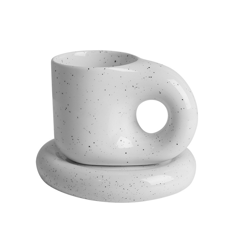Mug Creative Gift Handmade Ceramic Coffee Cup Personalised Tasse Cafe Moderne Fat Handle Design Nordic Mug Coaster Set