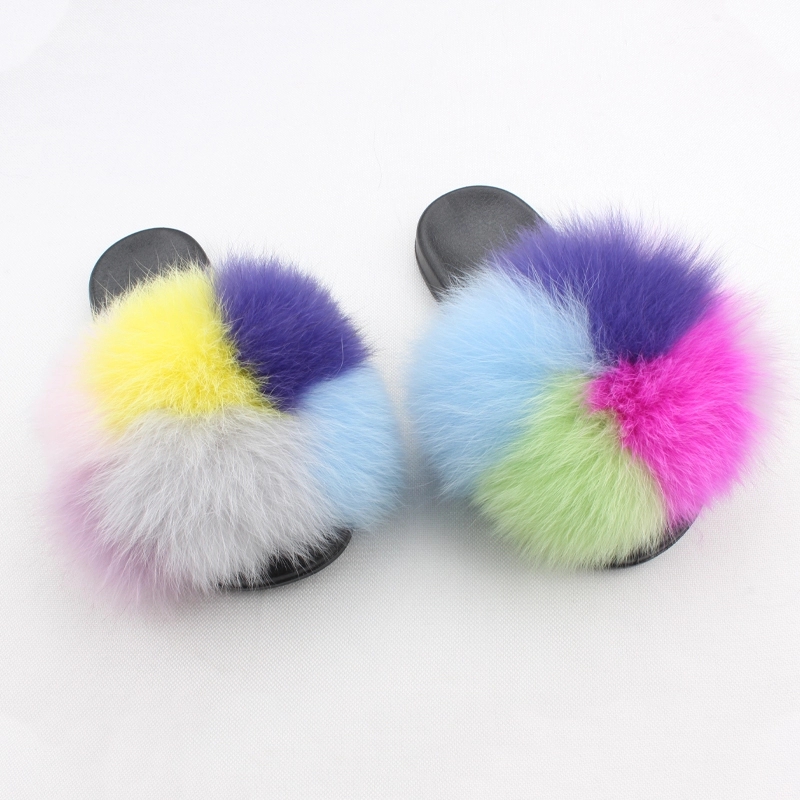 Custom Fashion Baby fur slides sandals For Children Trendy Soft fox fur teddy bear slipperss Real Raccoon kids fur slides