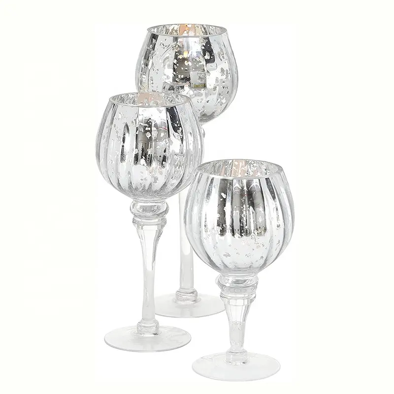 Set of 3 Gold Sliver Glass Tealight Holders High Ideal for Weddings Special Events Parties