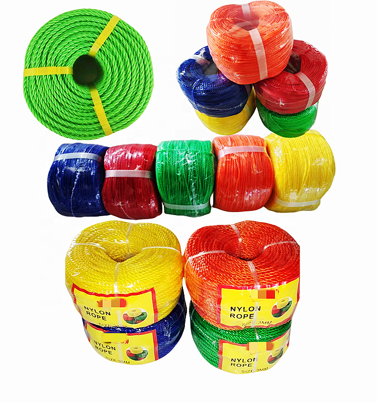 2MM 3MM 4MM 5MM 6MM 3 strand pe pp nylon twisted rope coil ,hank,roll made in Taian Rope factory