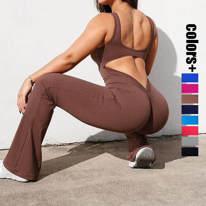 Sexy Back V Jumpsuit Gym Set Women Training Yoga Suit Sportswear Women Sports Jumpsuit Fitness Rompers Stretch Workout Bodysuits