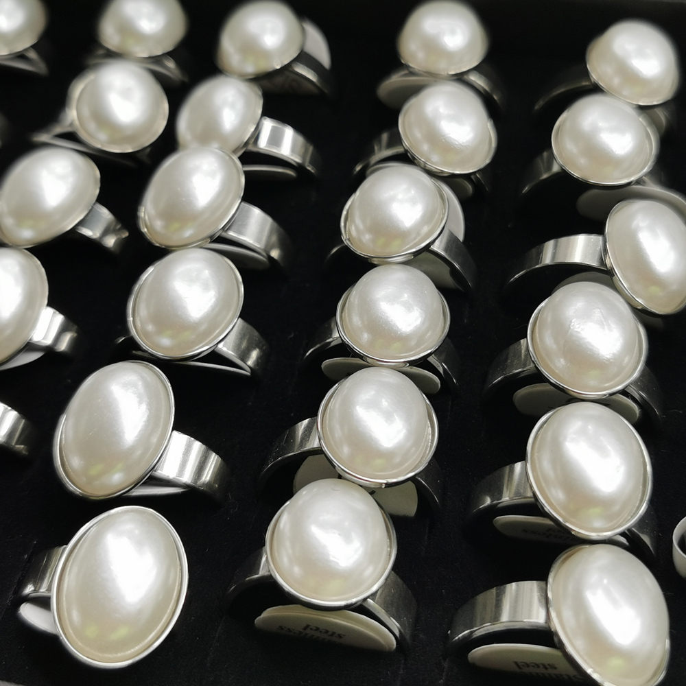 Wholesale New Arrival Oval Pearl Stainless Steel Rings For Women and Men