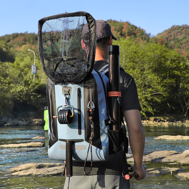 Fishing Backpack With Rod Holder OEM Custom 840D Drybag Zip Dry Bag Durable Lure Fish Backpack