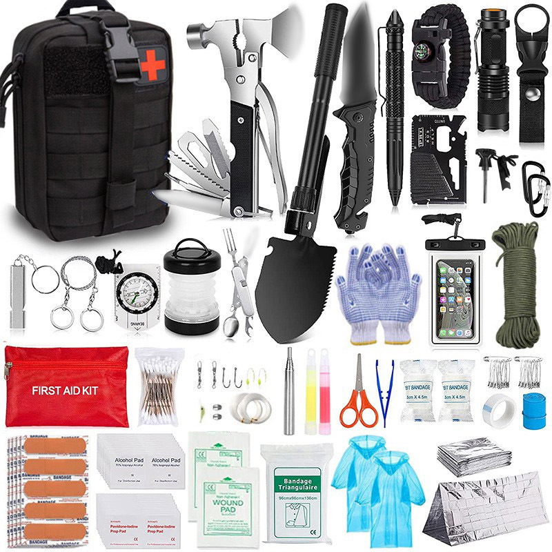 Jetshark Molle Trauma Bag Compass Survival Card Ax Shovel Escape Flashlight Earthquake First Aid Kit Outdoor Mini Survival Kit