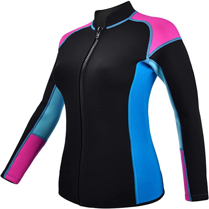 Neoprene Wetsuits Top Jacket Vest Women's 2mm Neoprene Long Sleeve Shirt Front Zip Sports