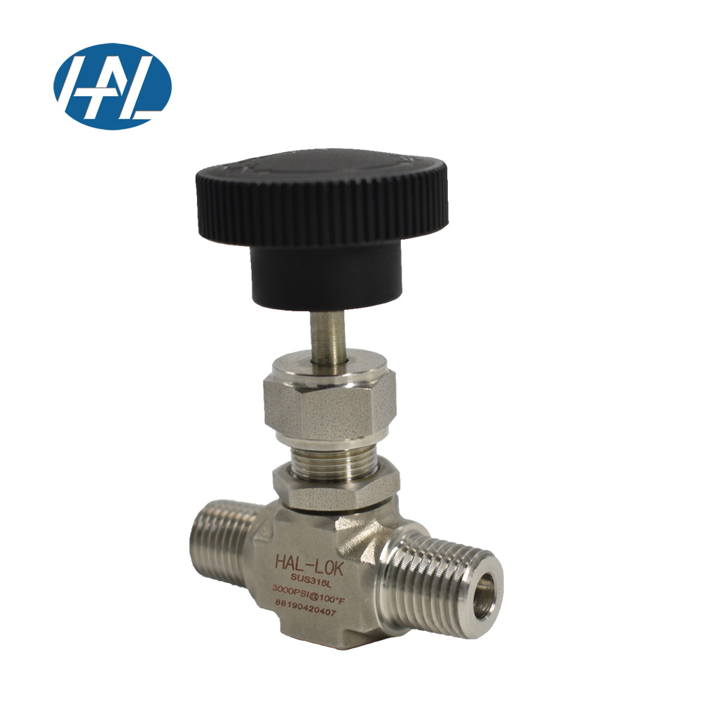 Haoliu stainless steel SS316 1/4" stainless steel flow control instrument valve male thread through needle valve