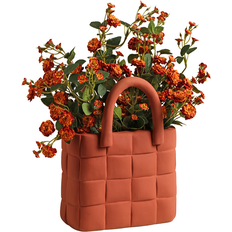 In Stock Wholesale Ceramic Creative Handbag Basket Decorative Vase Ceramic Vase