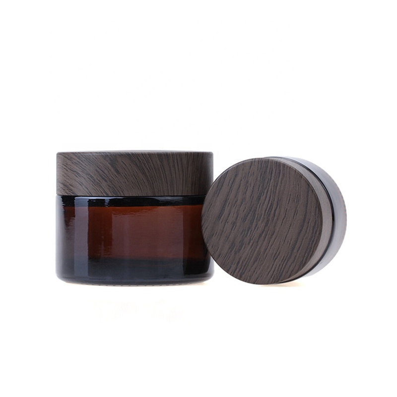 luxury skin care 5g 10g 15g 30g 50g 100g cylinder shape brown glass cosmetics jar with wood grain lid
