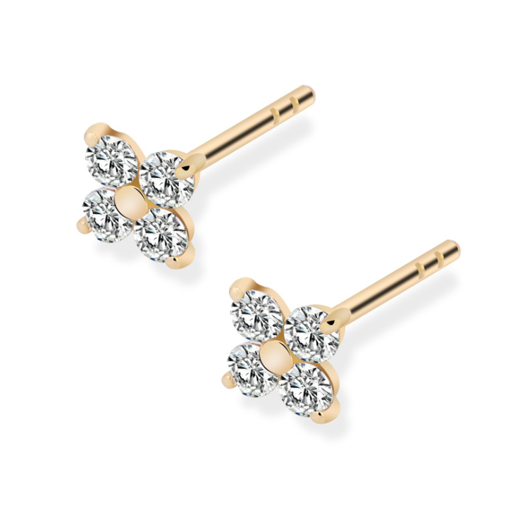 Jialin jewelry ins hot hiphop iced out full diamond cz zircon jewelry bling g10k real gold petal shape unisex couple earrings