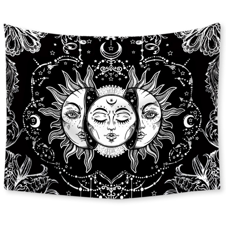 White Black Sun God Moon Mandala Hanging Celestial Wall Painting tapiz de pared Home Decor Psychedelic Tapestry Wall Hanging