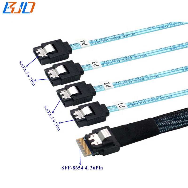 High Speed 6Gbps Slim SAS 4,0 SFF-8654 4i 36Pin хоста до 4 SATA 3,0 7Pin жесткий диск HD данных Raid кабель 0,3 м 0,5 м 1 м