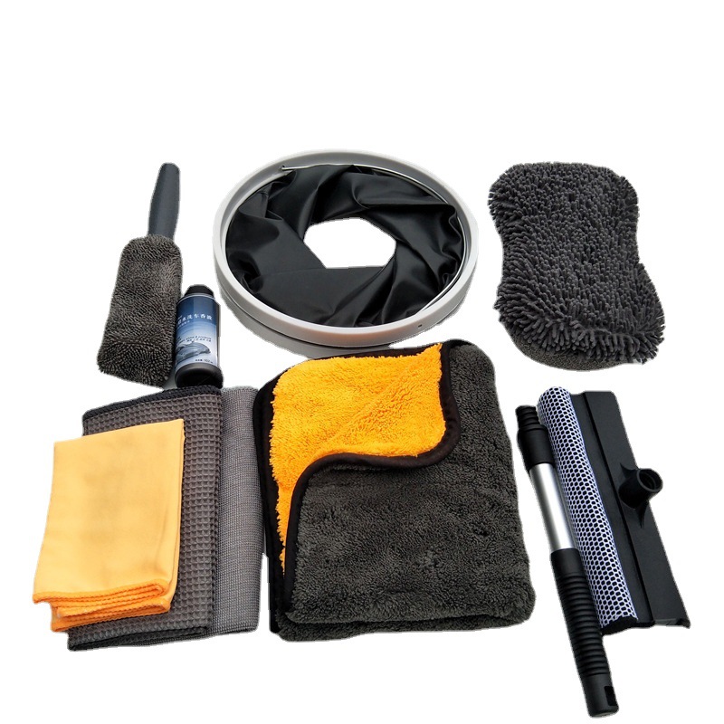 portable detailing wash tool kit car care cleaning set with mitt towel brush sponge