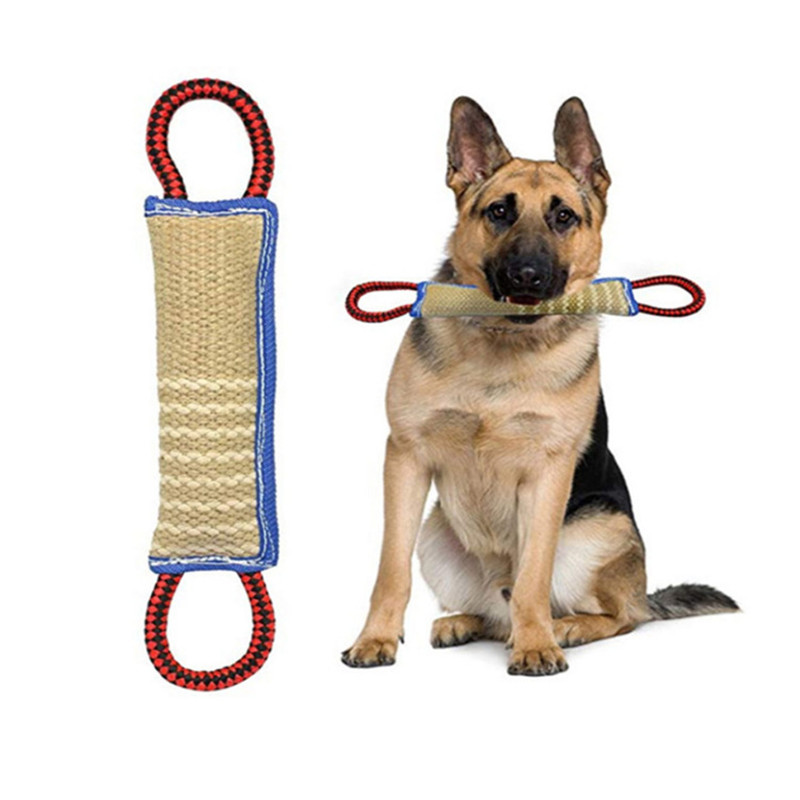 Dog Bite Tug Toy Cotton Linen Dog Training Bite Pillow Chewing Toys with 2 handles