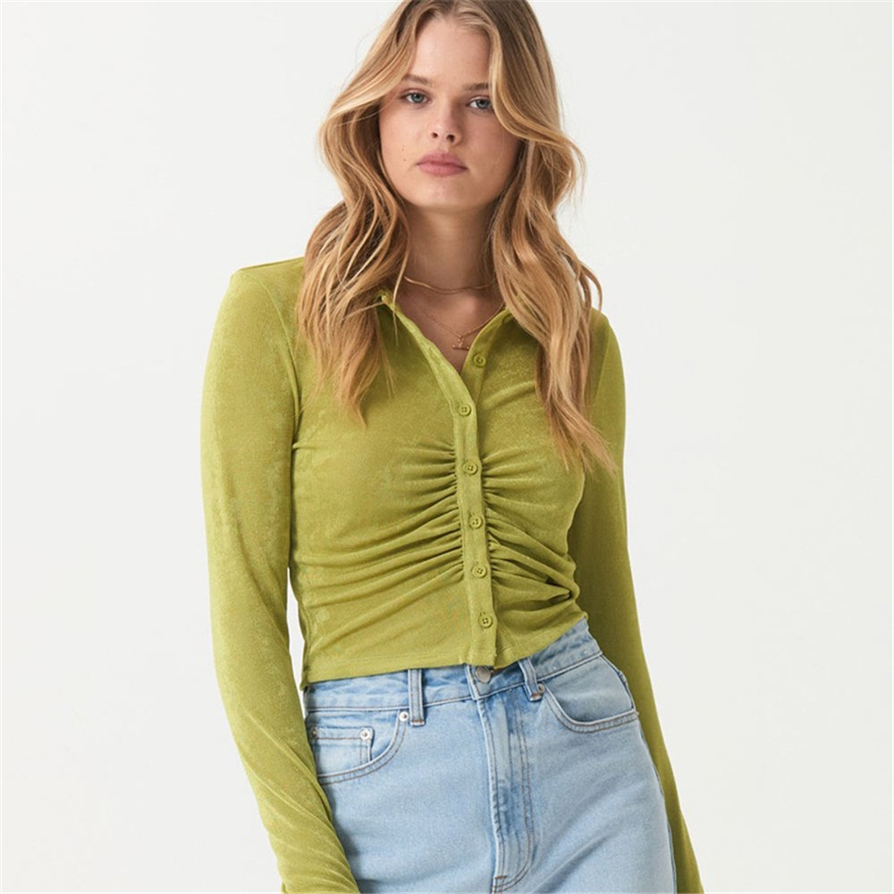 2021 New Arrival Turn-down Collar Elegant Top Long Sleeve Women Ladies' Blouses & Tops