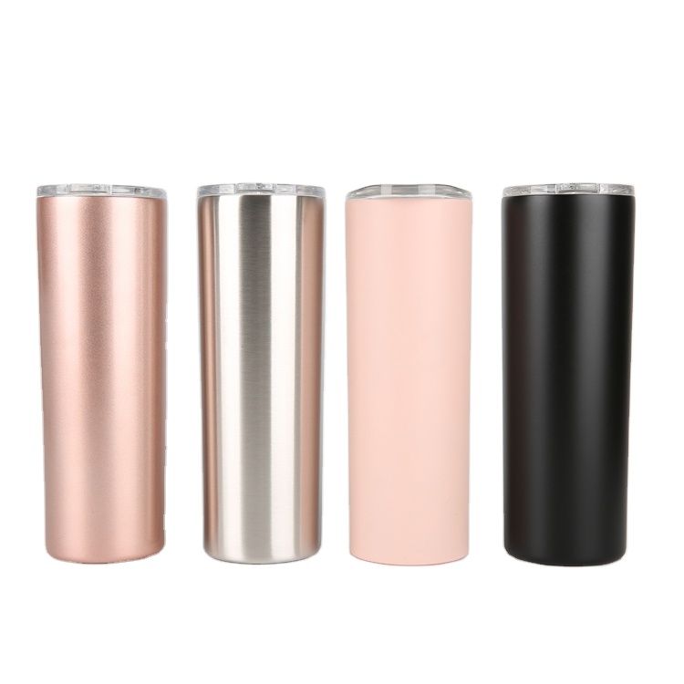 20oz Skinny White Straight Sublimation Blanks Stainless Steel Tumblers With Metal Straws
