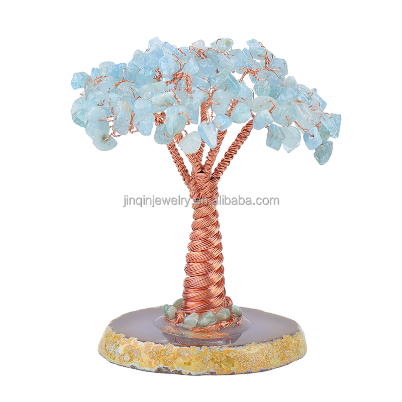 Handmade Natural Aquamarine Tree Home Feng Shui Ornaments Christmas Decorative Office Relieves Stress on the Human Body