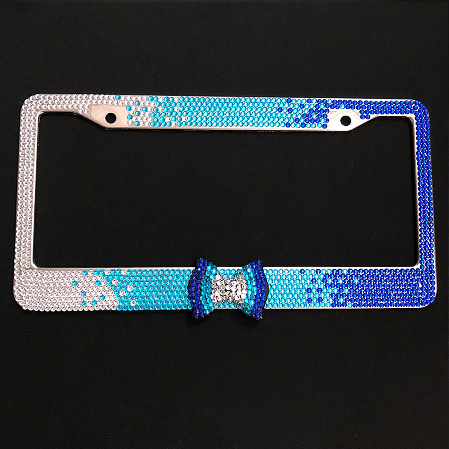 Handmade Gradient Purple Bow Bling Crystal Car License Plate Frame Cute Rhinestone Stainless Steel Metal License Plate Holder