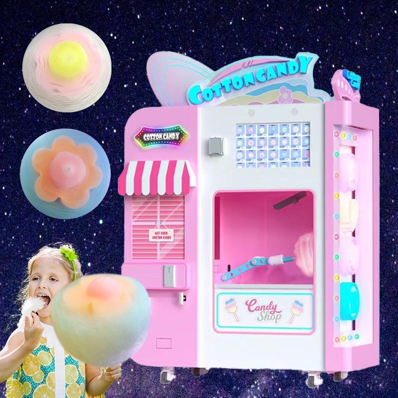 Manufacture Robot Electric Sugar Cotton Candy Floss Vending Machine Full Automatic Cotton Candy Machine for Small Business