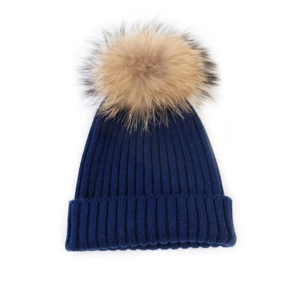 Зимняя шапка, теплая Высококачественная модная дизайнерская стильная шерстяная Смешанная женская вязаная зимняя шапка с меховым помпоном