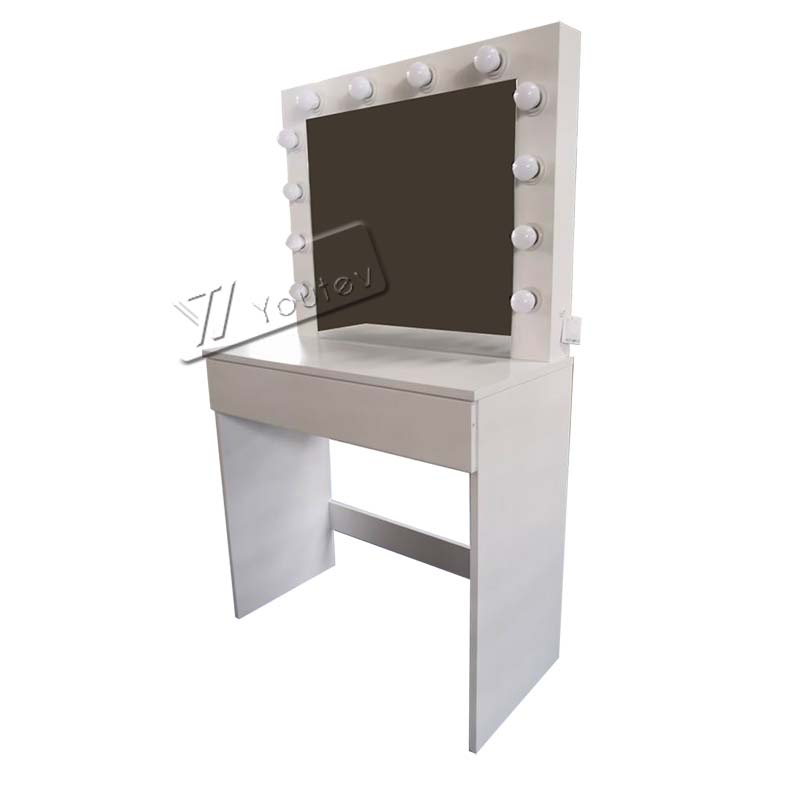 Dressing Table Set with LED Lights, Mirror, 1 Large Drawer and Stool Vanity Makeup Table Bedroom Dressing Table