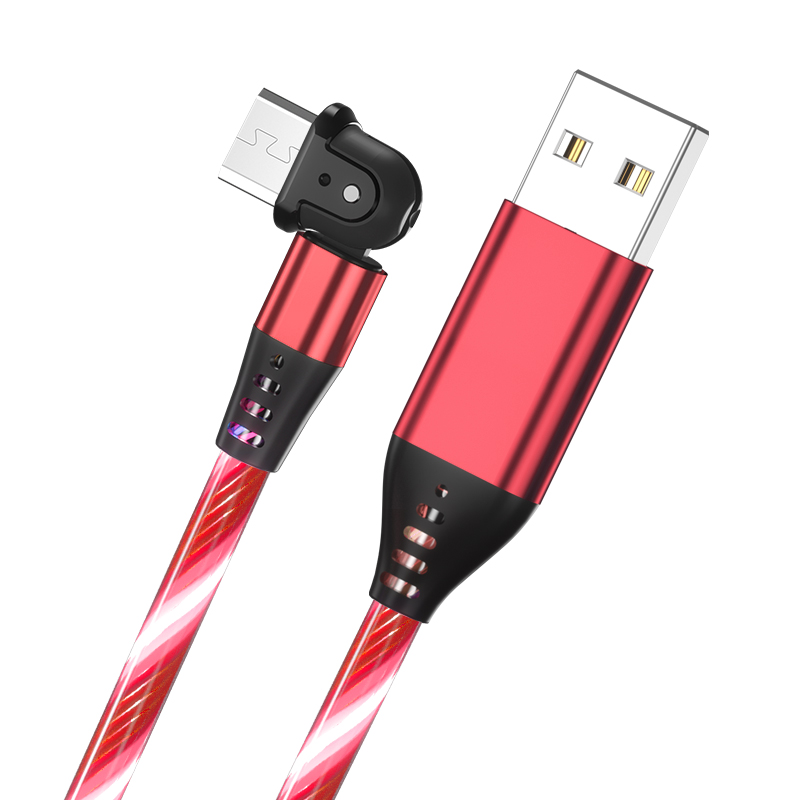 180 Rotation LED Flowing Light Micro USB Data Cable Fast USB Charging Cable for Xiaomi Mobile Phone Cables