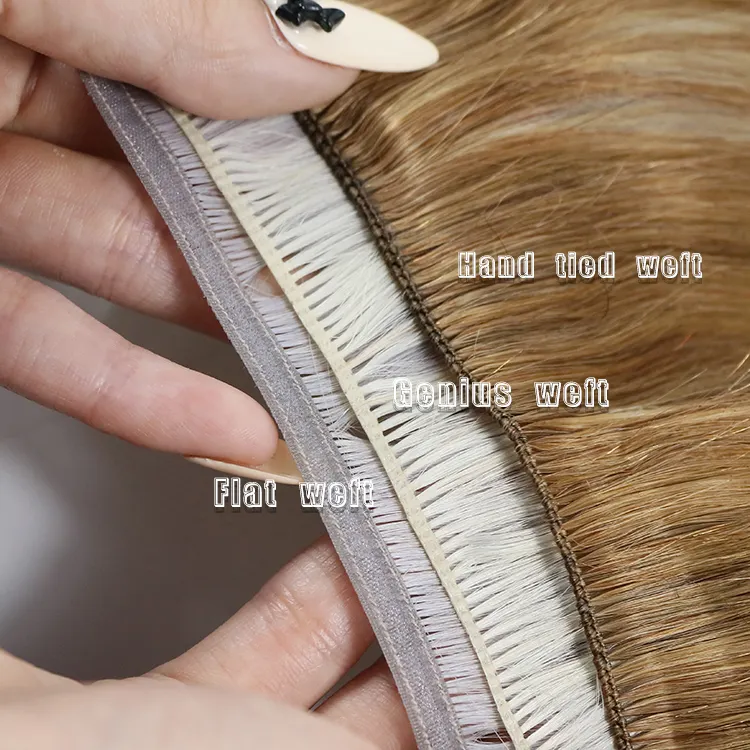 New Arrival Hand Tied Double Drawn Hybrid Weft Cuticle Aligned Russian Human Hair Extension Genius Hair Weft