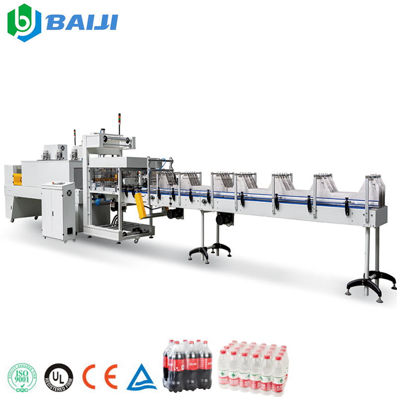 Full automatic small PET bottle linear type PE film shrink wrapping packing machine