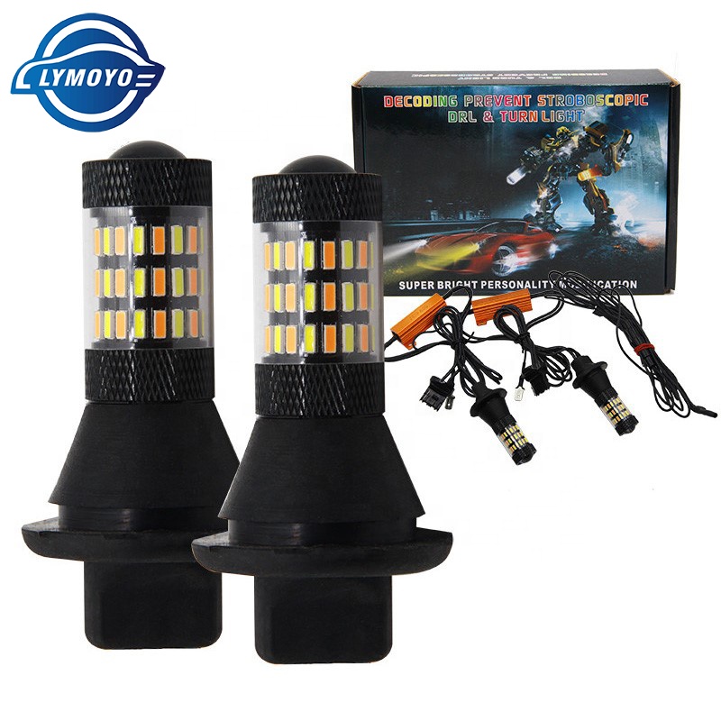 60SMD 2835 светодиодные двухцветные белые/желтые/голубые ходовые огни и указатели поворота S25 BA15S BAU15S 1156 T20 7440 Canbus