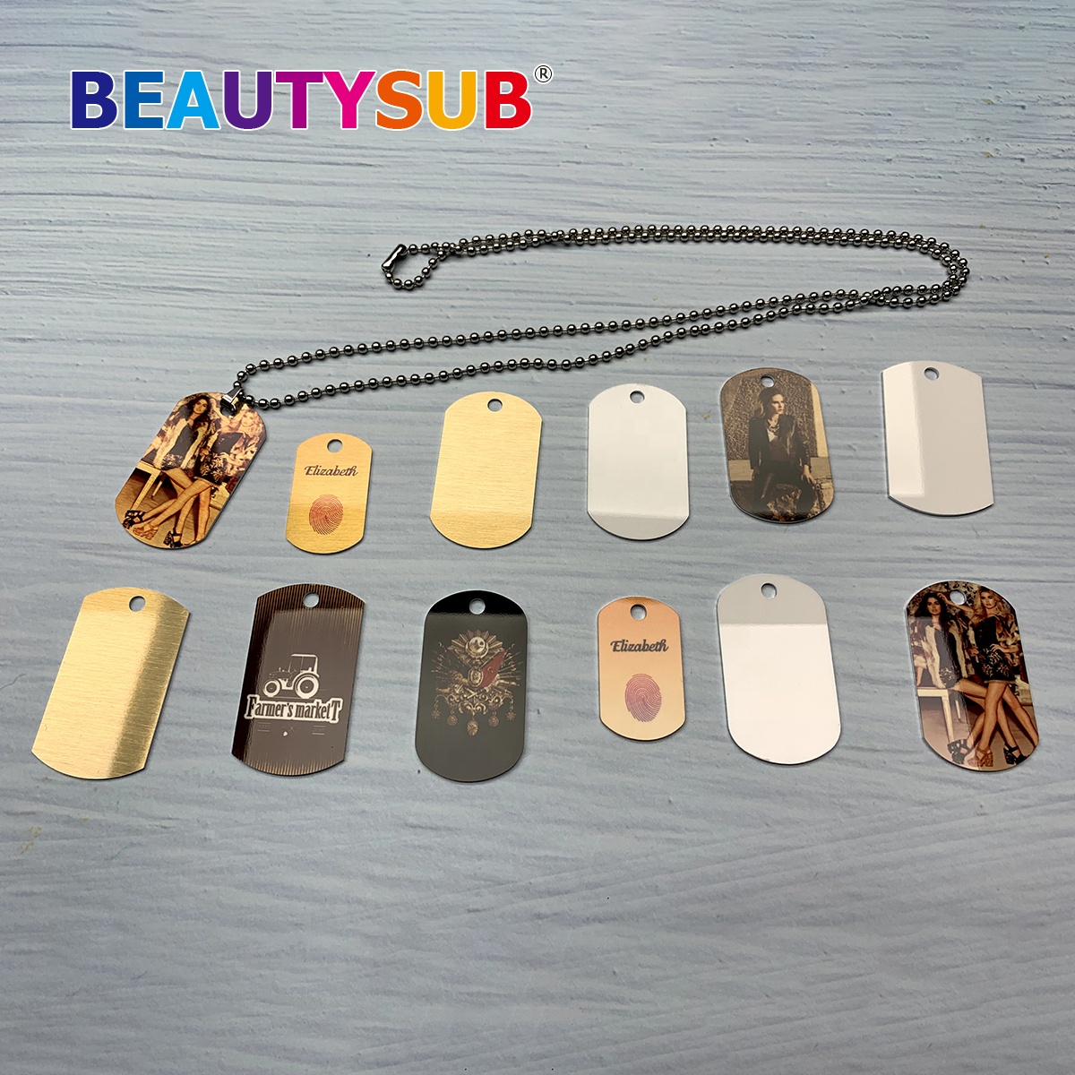 BEAUTYSUB 1,3 мм HD глянцевые белые двухсторонние сублимационные алюминиевые идентификационные метки высокой четкости Металлические Печатные заготовки индивидуальная бирка