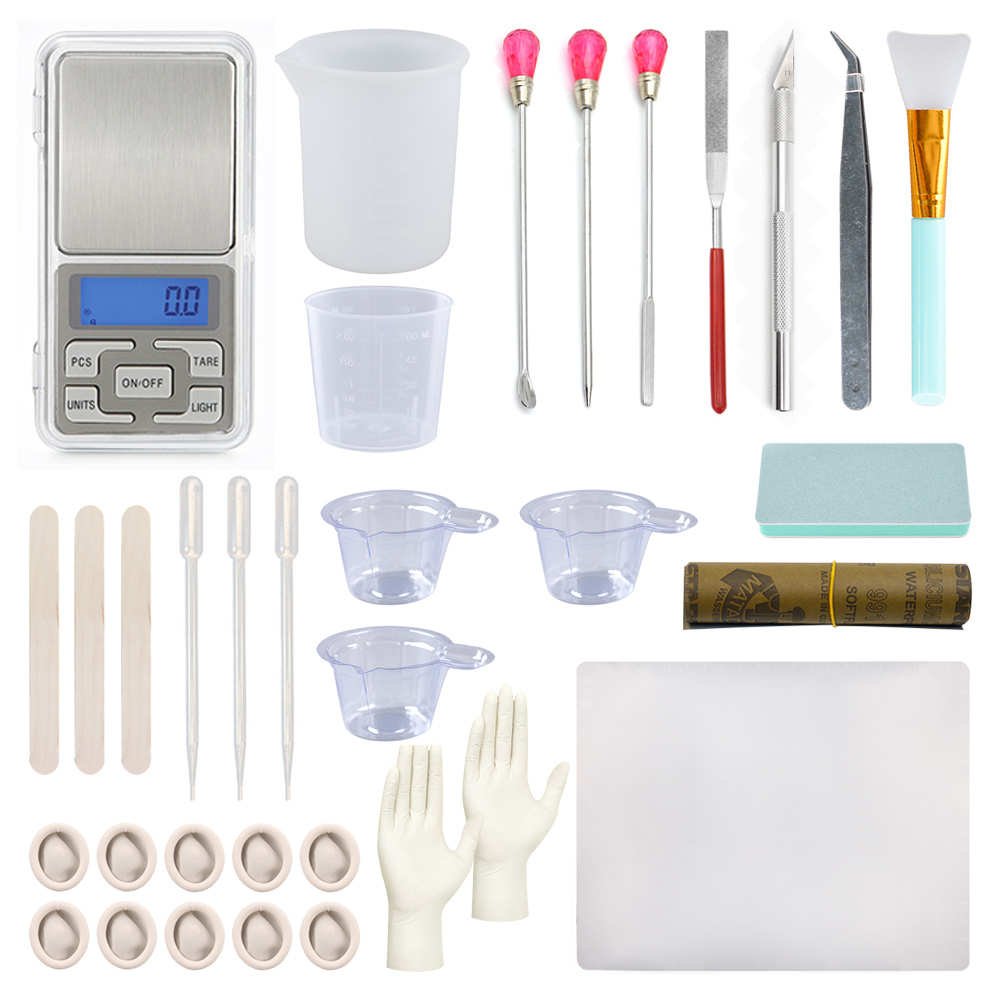 JF042 41PCS DIY Resin Jewelry Tools Equipment Stir Stick Polish Hand Drill Measuring Cup Tweezers Accessories Electronic Scale