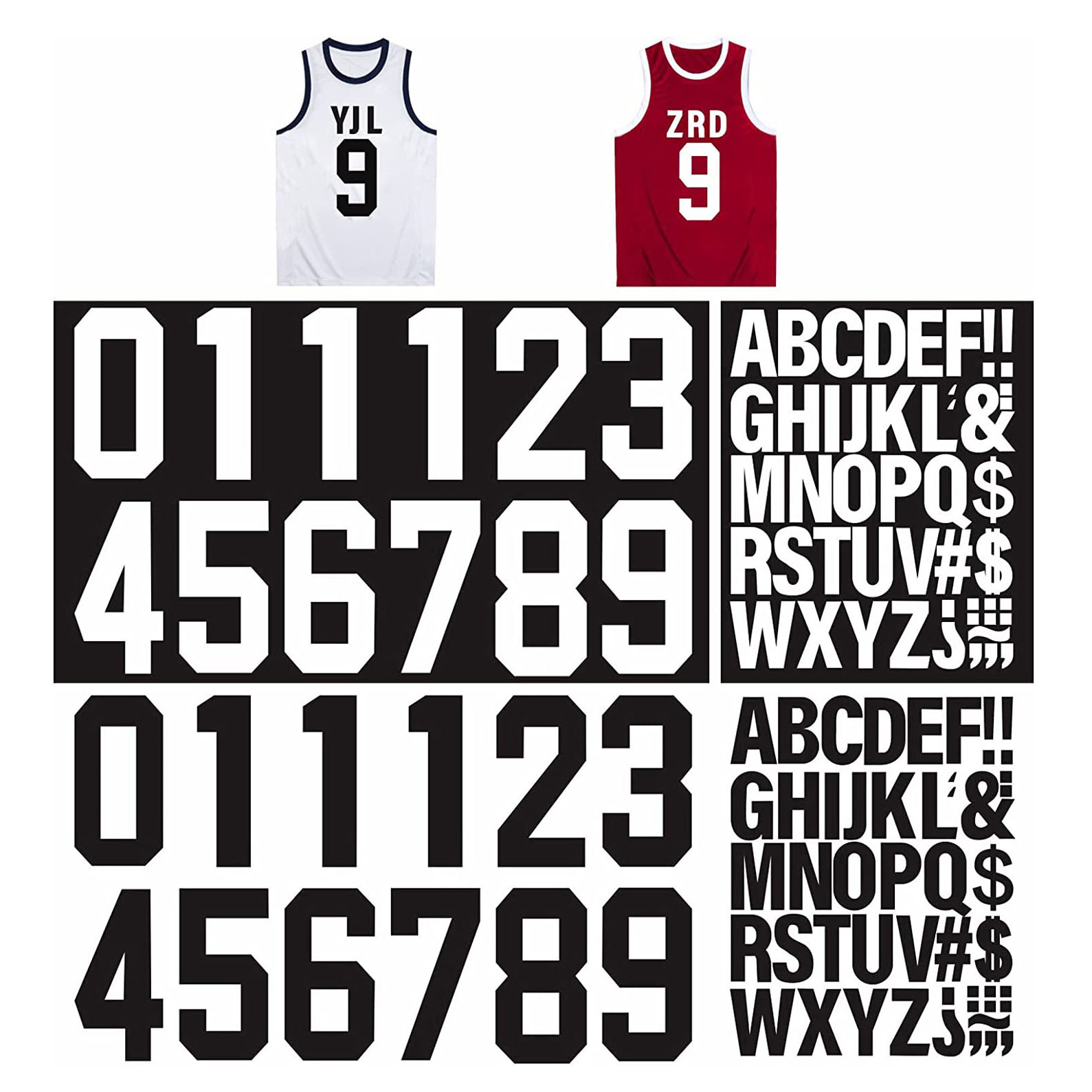 Osmo Factory Iron on Letters Numbers Symbols Heat Transfer Letters Paper DIY Letters for Clothing Jerseys T Shirts Team Slogan