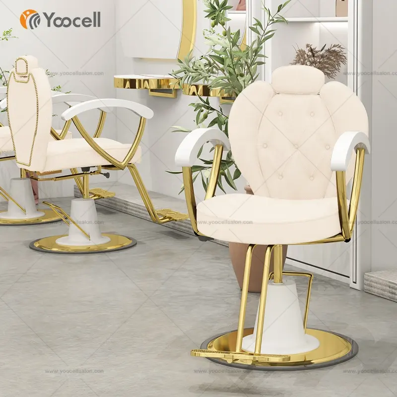 Yoocell new design cream color hot sale modern barber salon styling chair hairdressing chair saloon chairs for beauty salon