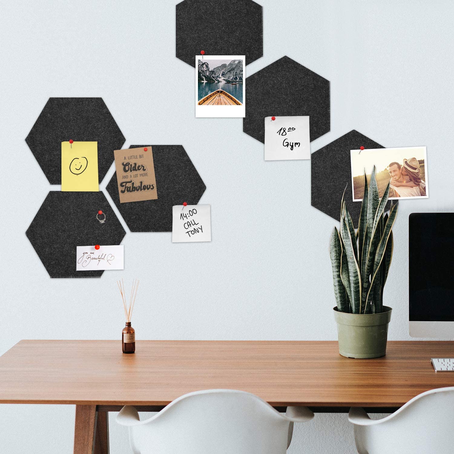 Free sample custom hexagon bulletin board wall tiles notice board white felt pin boards with push pins for wall decor photo memo