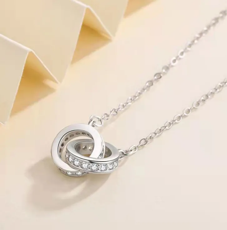 Full Diamond Double Ring Roman Titanium Steel Necklace 2021 New Necklace Female Xiaoxin Gold Pl